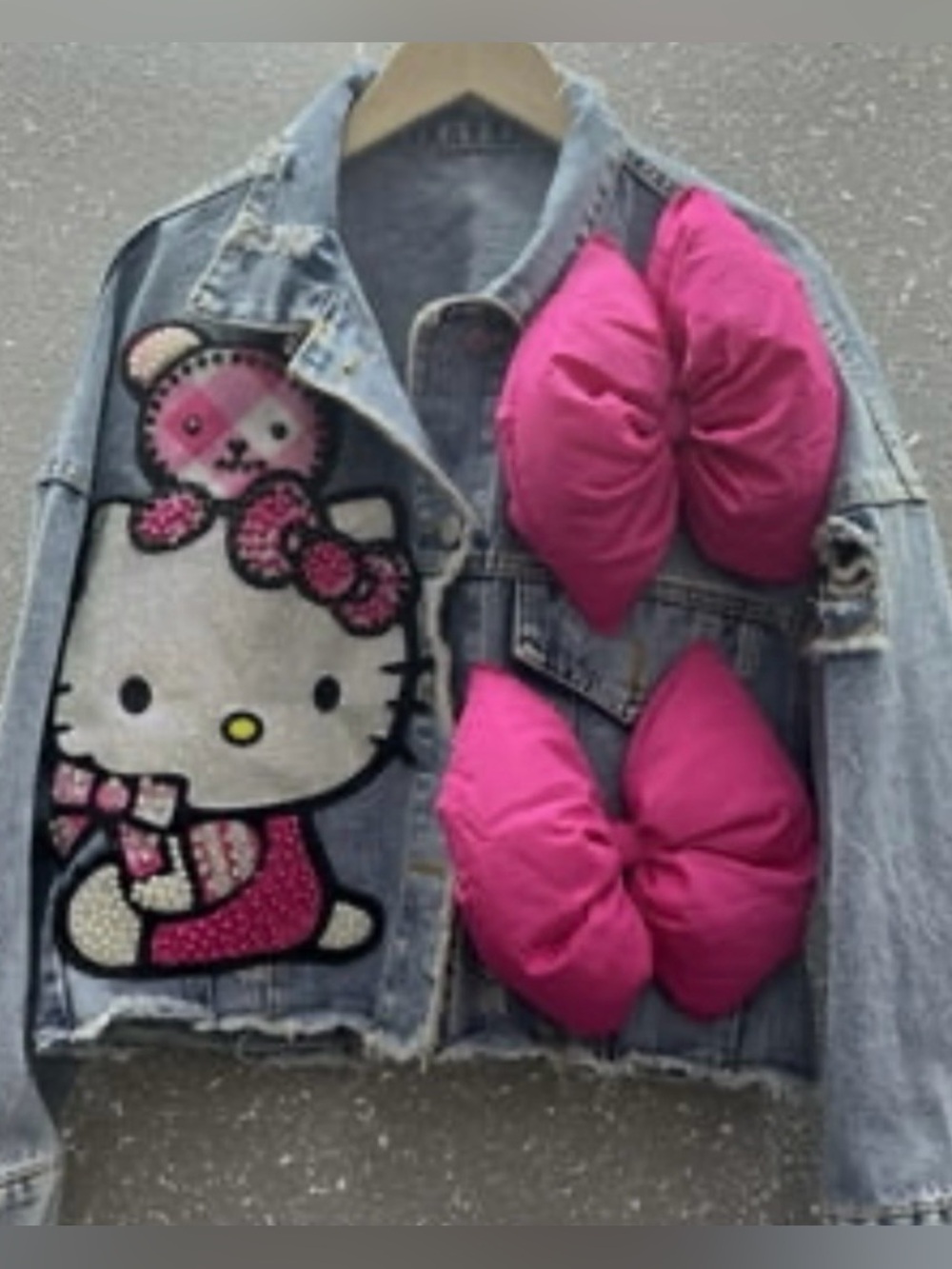 Kids Pink Bow Denim Jacket with Character Patch